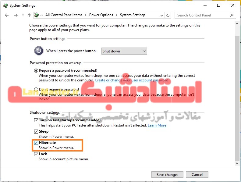 افزودن hibernate به منوی shutdown در ویندوز 10 hibernate