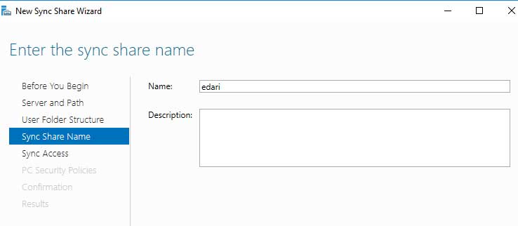 پیاده سازی Work Folders برای دسترسی به اسناد و پوشه های کاری از راه دور مشخص کردن نام Sync Share