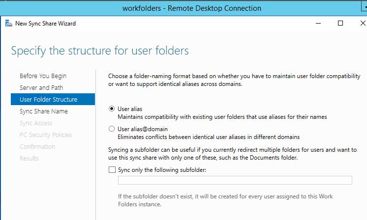 پیاده سازی Work Folders برای دسترسی به اسناد و پوشه های کاری از راه دور مشخص ساختار نام گذاری پوشه کاربران