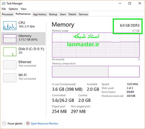 مشاهده عملکرد مموری در Task Manager