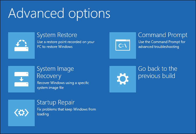 رفع مشکل خرابی ویندوز و تعمیر ویندوز پنجره Advanced Options