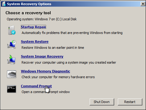 تعمیر ویندوز System Recovery Option