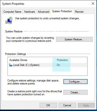 مشاهده وضعیت Restore Point